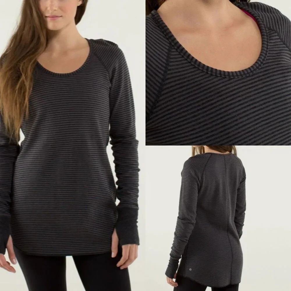 Lululemon Open Your Heart Reversible Long Sleeve top in a gray and black stripe